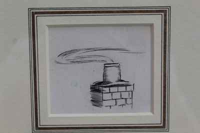 Lot 1709 - Eileen Soper (1905-1990) pen and ink drawing - Chimney Pot, together with an etching - Xmas Greetings 1921, in glazed gilt frames 
Provenance: Chris Beetles Gallery
