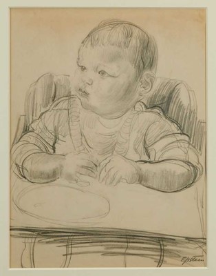 Lot 1132 - *Jacob Epstein (1880-1959) pencil - Jackie in High Chair, signed, in glazed gilt frame