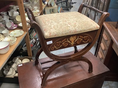 Lot 1021 - Edwardian inlaid mahogany piano stool with padded hinged seat