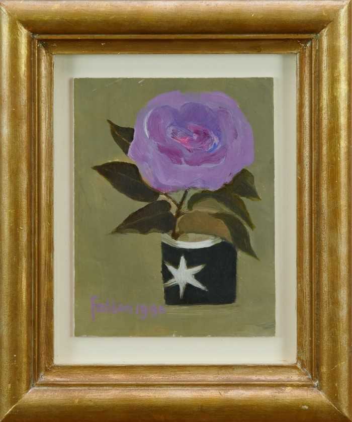 Lot 1775 - *Mary Fedden (1915-2012) oil on board - Lilac Rose, signed and dated 1990, 20cm x 16cm, in glazed gilt frame Provenance: Thompson’s Gallery, London