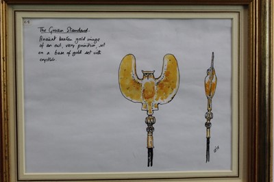 Lot 1821 - Christopher Hobbs pen, ink and watercolour - The Groan Standard, initialled, dated '98 and inscribed, in glazed gilt frame 
Provenance:  Chris Beetles Ltd, London