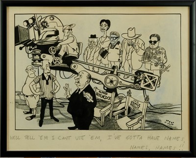 Lot 1818 - Jak, Raymond Allen Jackson (1927-1997) pen, ink and watercolour cartoon - 'Well Tell 'Em I Can't Use 'Em, I've Gotta Have Names, Names, Names!!', signed and titled