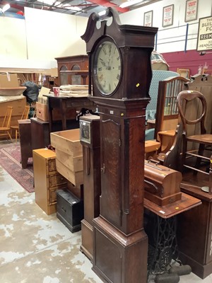 Lot 1038 - Nineteenth century oak longcase clock with circular dial, pendulum and two weights