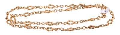 Lot 1987 - 9ct gold necklace with knot and rope twist links, London 1995, approximately 78cm length.