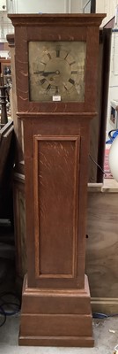 Lot 1041 - Antique oak cased longcase clock with brass dial, signed and dated 1913