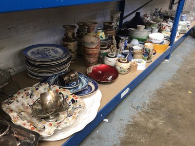 Lot 185 - Large quantity of mixed china, including a Royal Doulton pig, Coalport tea wares, Chinese rice pattern tea wares, Chinese crackle glaze vases and jars, etc, together with a small quantity of silver...