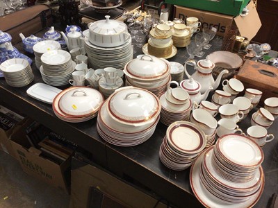 Lot 199 - Red and gold Crown Ducal dinner and tea wares, along with a gold patterned Noritake service, and Spode blue and white Italian wares