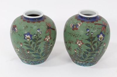 Lot 124 - Pair of Japanese pottery vases with character marks to bases