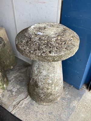 Lot 1056 - Concrete staddle stone, 73cm high, 51cm diameter