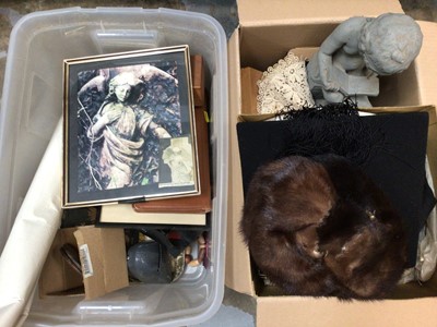 Lot 204 - Sundry items, including enamel ware trays, mortar board, fur hat, etc