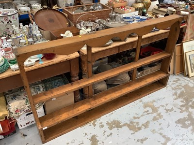 Lot 1077 - Antique pine hanging plate rack