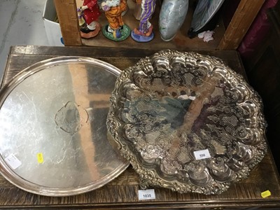 Lot 550 - Victorian silver plated salver with rococo border and plainer salver (2)