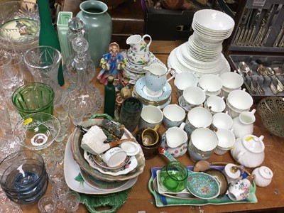 Lot 337 - Wedgwood white glazed dinner and teaware, Royal Grafton tea set, quantity of cut glass ware and sundry china