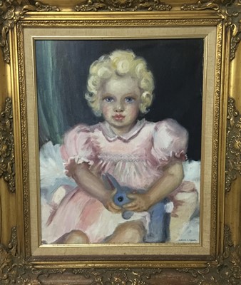 Lot 222 - Hazel Calder-Brooke, early 20th century, oil on board - portrait of a child, 'Sandra', the artist niece, signed, in gilt frame
