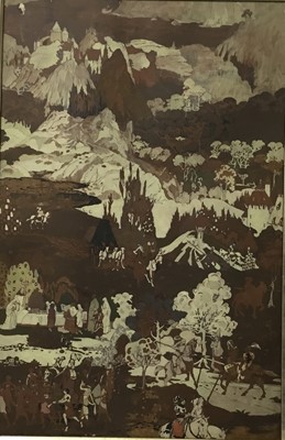 Lot 227 - George Sheringham (1884-1937) gouache on board - Quest for the Holy Grail, signed, 75 x 49cm, framed, original label verso for the Sheringham Memorial Exhibition