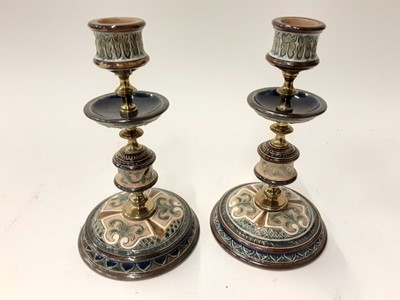 Lot 1152 - Pair of Doulton Lambeth candlesticks