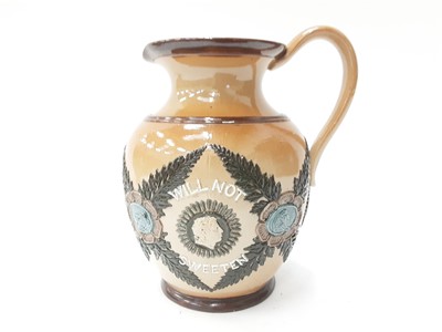 Lot 1153 - Doulton Lambeth Jug 'A smile will oft regale her'