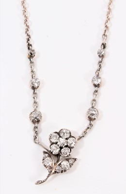 Lot 221 - Victorian style old cut diamond flower pendant necklace