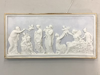 Lot 346 - Two Royal Copenhagen white porcelain plaques depicting interesting classical scenes
