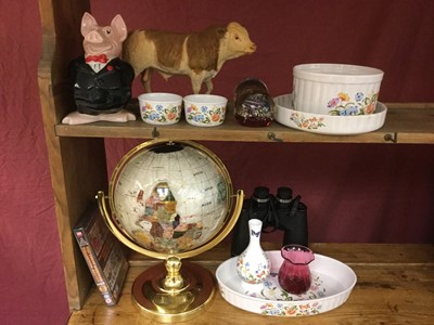 Lot 357 - Sherrat & Simpson Simmental bull model, Wade Natwest pig, inlaid hardstone globe and other items