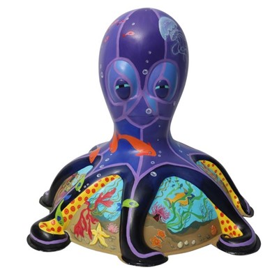 Lot 6 - Guardian of the Seas by Lavinia Hamer – Purple 'guardian' character with underwater scenes on base