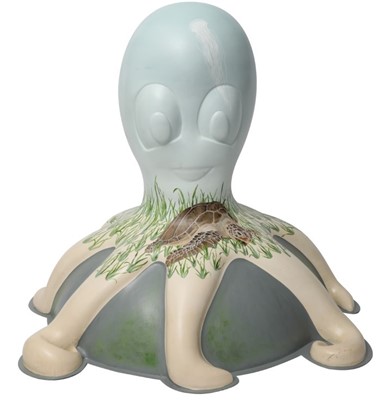Lot 24 - Vitality by Alice Antliff – Pale blue calming water background with sea grass pattern and turtles