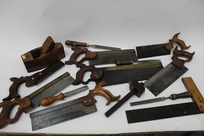 Lot 2419 - Selection of old hand tools including saws, chisels etc, mostly named