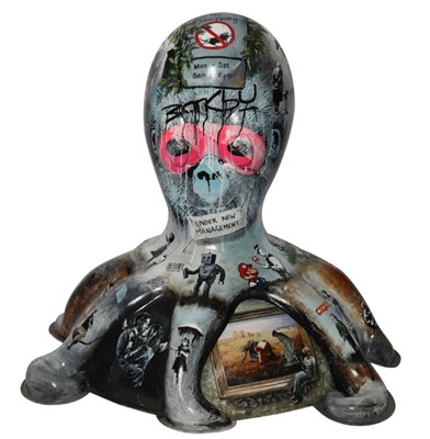 Lot 25 - Take Me To The Banksy by Alison Burchert – Themed octopus depicting famous works by elusive political street artist Banksy