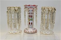 Lot 1046 - Pair of 19th century overlaid glass lustres...