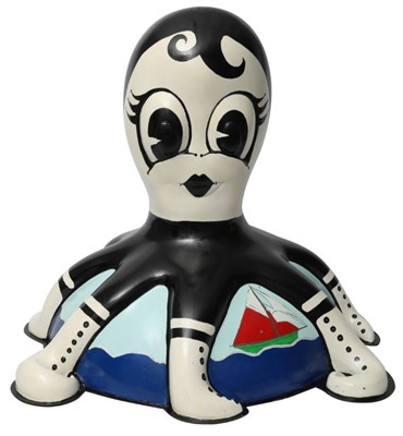 Lot 34 - Betty the Bathing Octo-Belle by Jane Stewart – Retro, black and white cartoon-style pin-up character in 1930s swimming attire