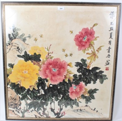 Lot 834 - Chinese school, 20th century, watercolour and body colour Peonies