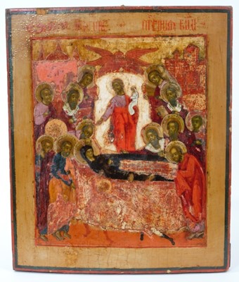 Lot 878 - Icon of the Dormition of The Virgin 18th Century Russian polychrome painted icon