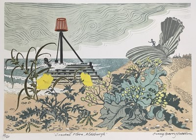 Lot 163 - Penny Berry Paterson (1941-2021) colour linocut print, Coastal Flora, Aldeburgh, signed and numbered 14/20, image 46 x 31cm