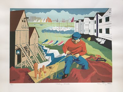 Lot 166 - Penny Berry Paterson (1941-2021) colour linocut print, Tollesbury Sailmaker, signed and numbered 20/20, 42 x 57cm