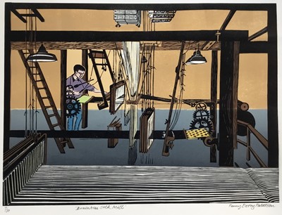Lot 167 - Penny Berry Paterson (1941-2021) colour linocut print, Braintree silk mill, signed and numbered 7/30, 39 x 52