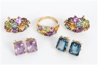 Lot 3295 - Gold (9ct) multi-gem cluster ring, size M,...