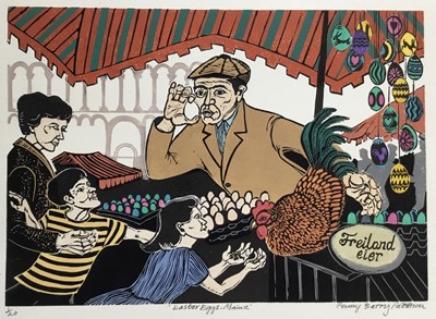 Lot 178 - Penny Berry Paterson (1941-2021) colour linocut print, Easter eggs, Mainz, signed and numbered 1/20, 22 x 32cm