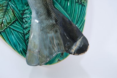 Lot 34 - Victorian George Jones majolica Trout dish and cover
