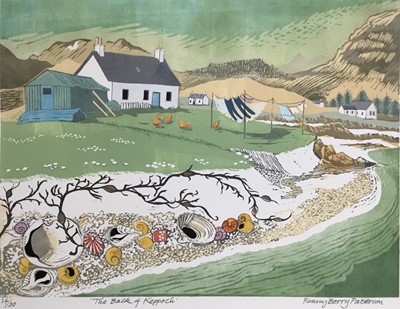 Lot 194 - Penny Berry Paterson (1941-2021) colour linocut print, The back of Keppoch, signed and numbered 14/30, 31 x 40cm