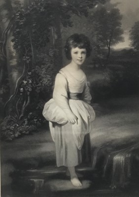 Lot 32 - After Joshua Reynolds, 19th century mezzotint by Samuel Cousins, Lady Anne Fitzpatrick together with another of a Jewish scene by I B Yentl