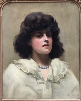 Lot 33 - A Crump (19th century), oil on canvas portrait of a lady, signed and dated 91