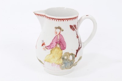 Lot 29 - Bow sparrow beak milk jug, circa 1760-65, painted in polychrome enamels with figures in the Chinese style, 7.5cm high