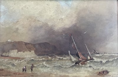 Lot 192 - Henry L. Bright (19th century) oil on board, coastal view with sailing vessels