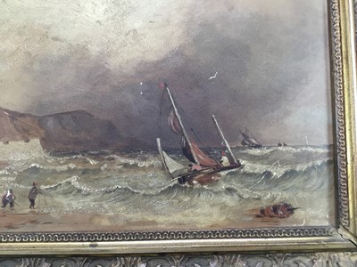Lot 192 - Henry L. Bright (19th century) oil on board, coastal view with sailing vessels