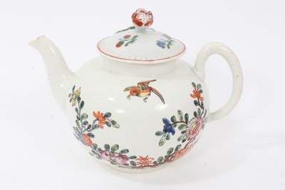 Lot 45 - An early Worcester teapot, circa 1754-55, polychrome painted in the Chinese style, with non-matching cover, 12cm high