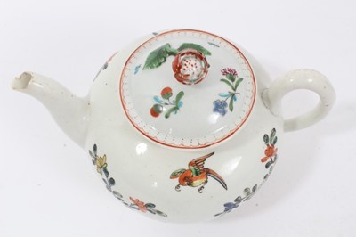Lot 45 - An early Worcester teapot, circa 1754-55, polychrome painted in the Chinese style, with non-matching cover, 12cm high