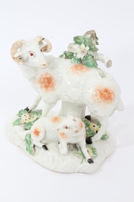 Lot 67 - Derby group of a sheep and a lamb, circa 1760, decorated in enamels, 13cm high