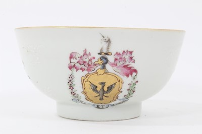 Lot 83 - Chinese famille rose armorial bowl, Qianlong period, the motto 'Ora et labora' below the armorial, 11cm diameter