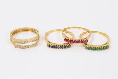 Lot 322 - 14ct gold diamond set split band ring with three 14ct gold gem set rings
