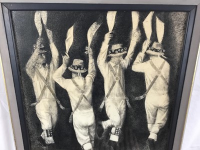 Lot 1088 - Reginald Brill ink and watercolour - Morris Dancers, signed, in glazed frame